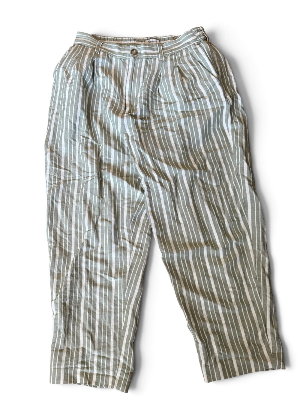 Madewell pants. button up in Linen Blend Green & White Size 6